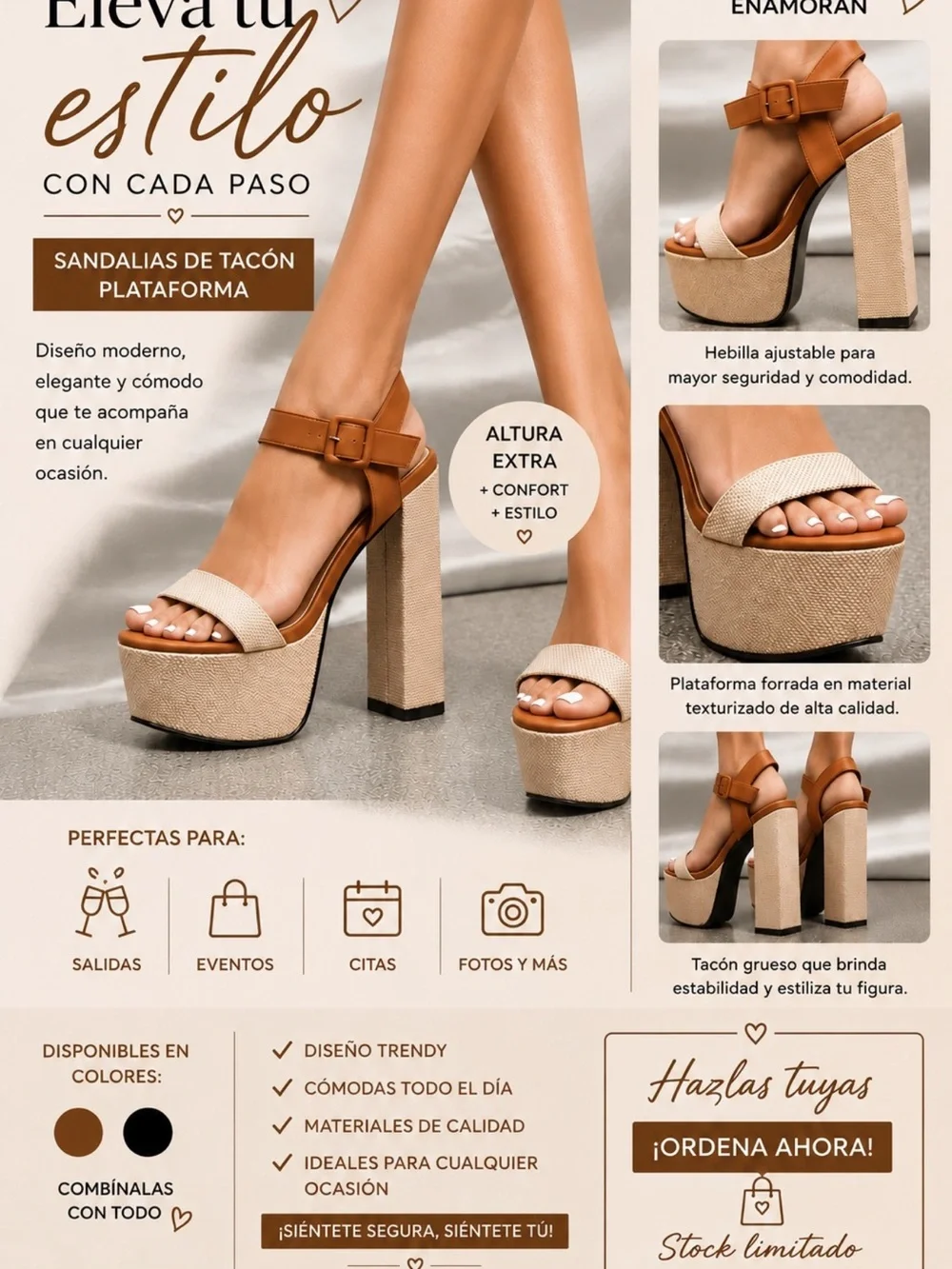 Platform High Heel Sandals in Tan and Beige -